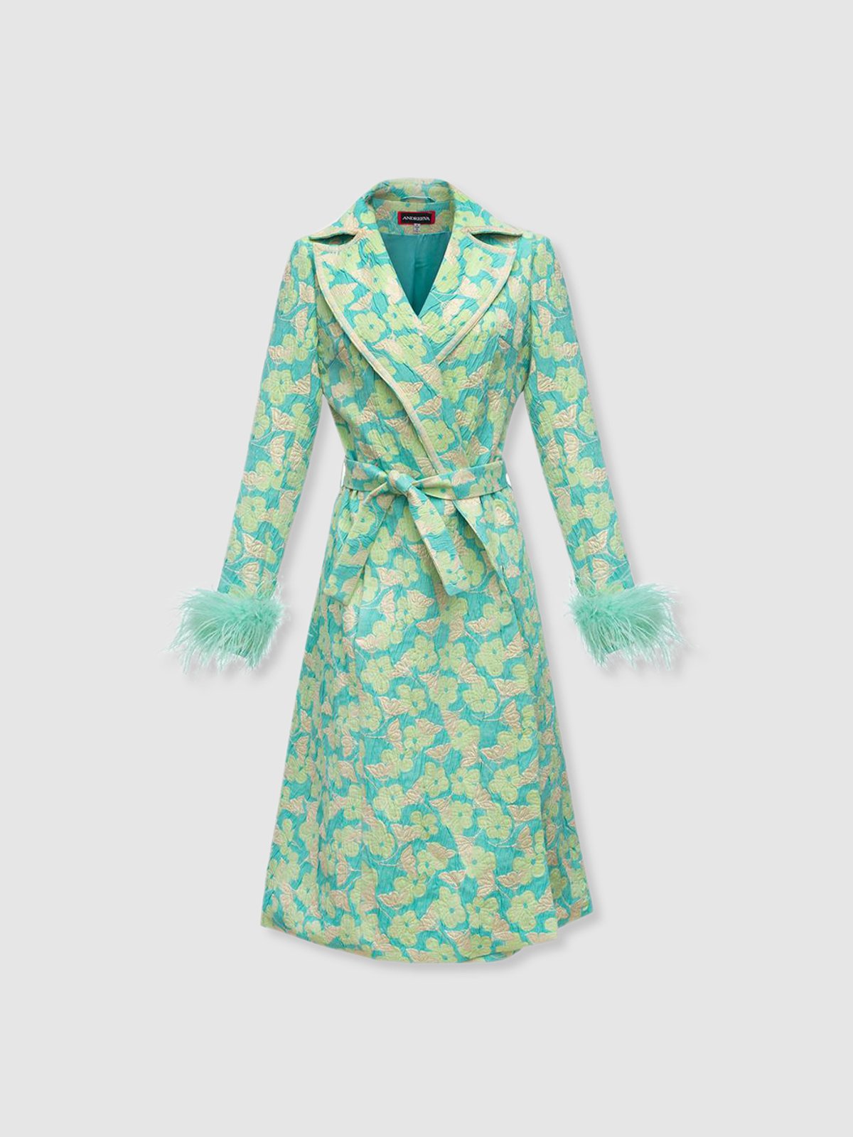 Andreeva Mint Pink Jacqueline Coat №21 With Detachable Feathers Cuffs ...