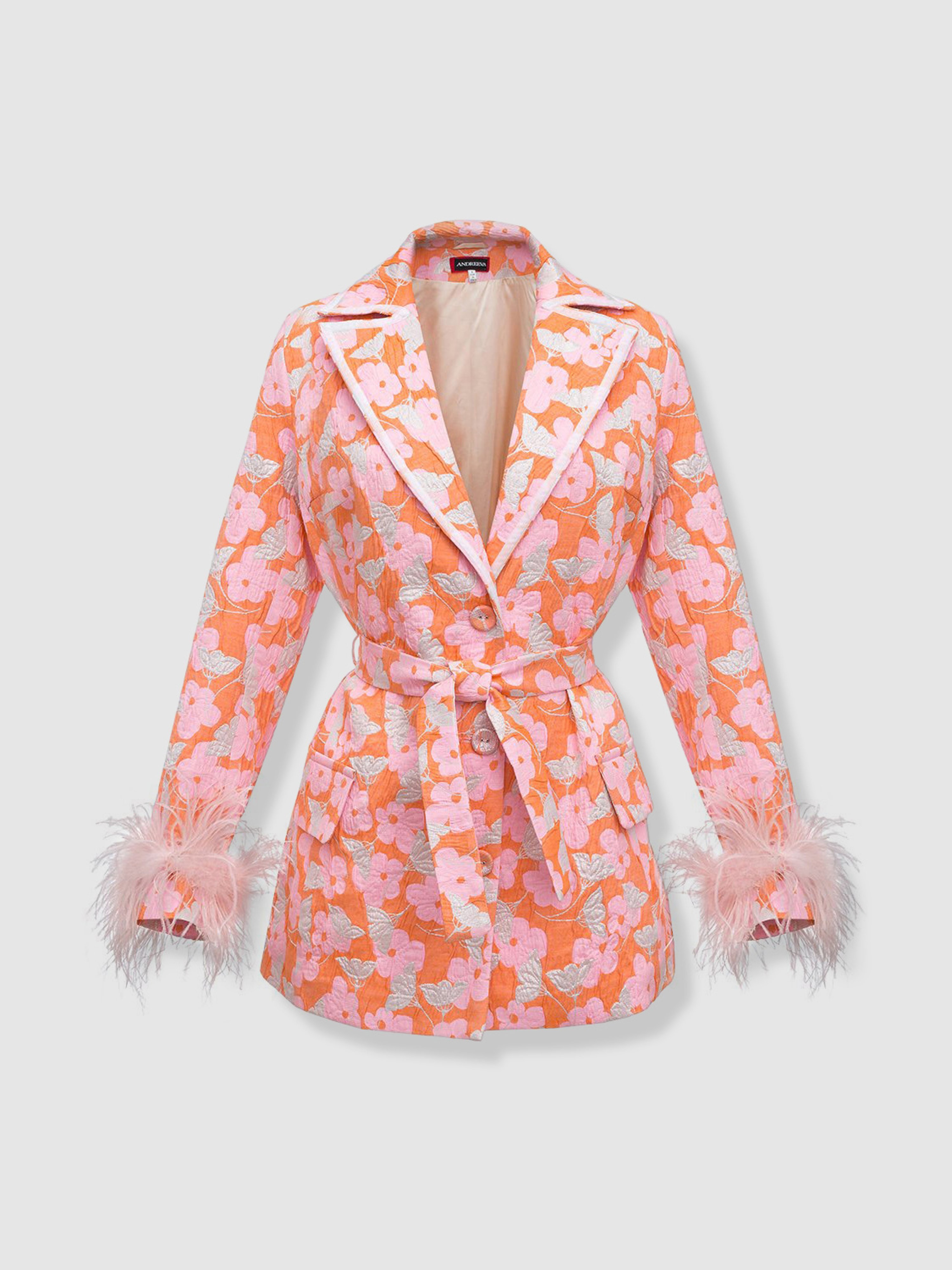 ANDREEVA ANDREEVA PINK JACQUELINE JACKET №21 WITH DETACHABLE FEATHER CUFFS