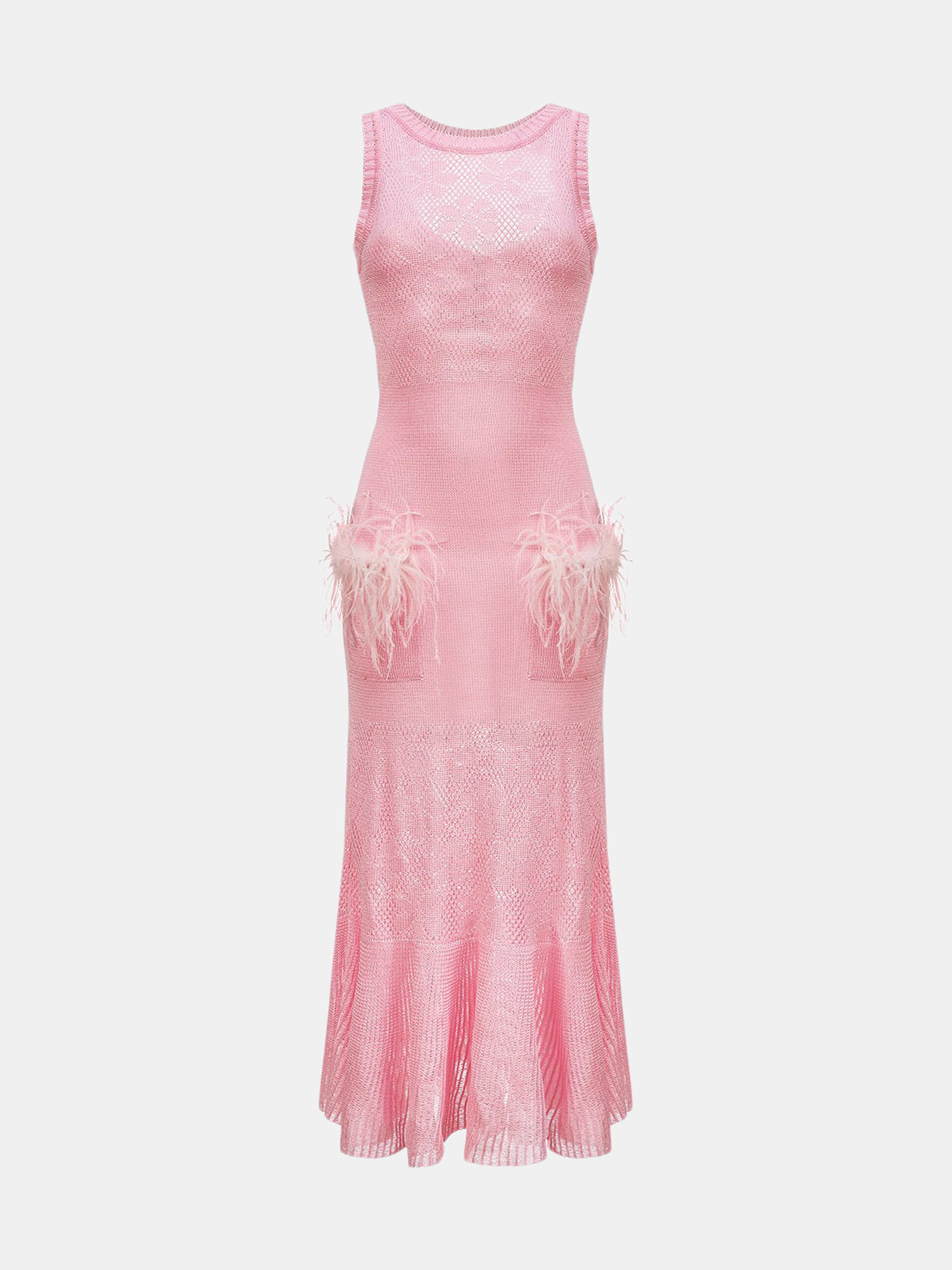 Andreeva Pink Knit Dress With Feather Details
