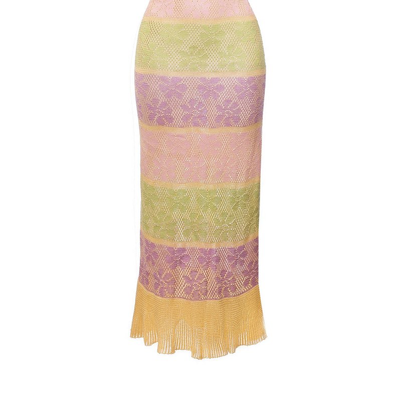 Shop Andreeva Rainbow Maxi Knit Dress In Yellow