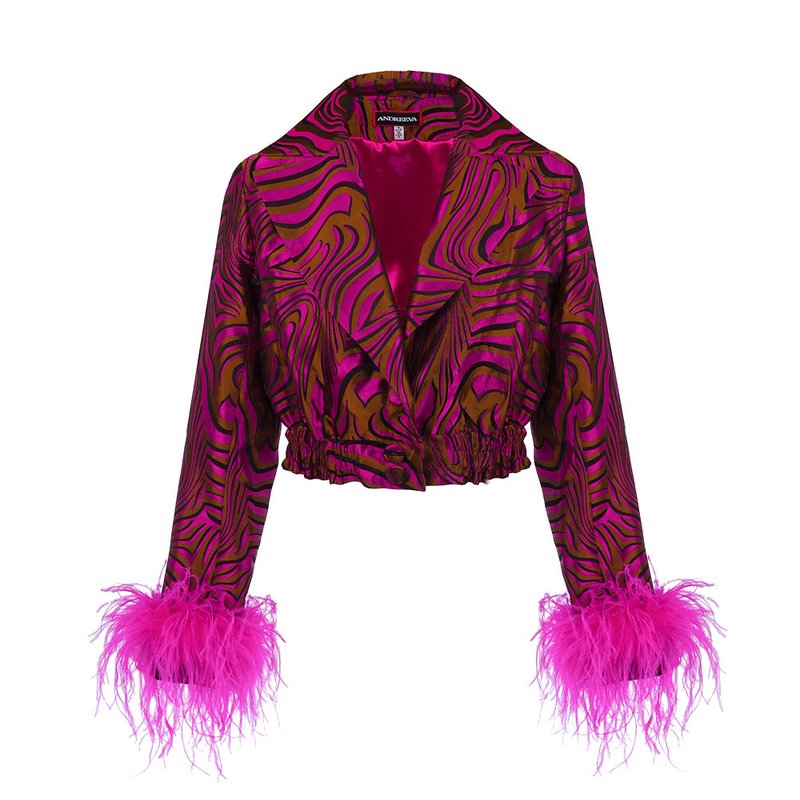 ANDREEVA RASPBERRY MARILYN JACKET WITH FEATHERS