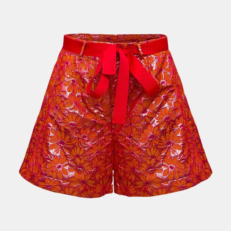 Shop Andreeva Red Jacquard Shorts