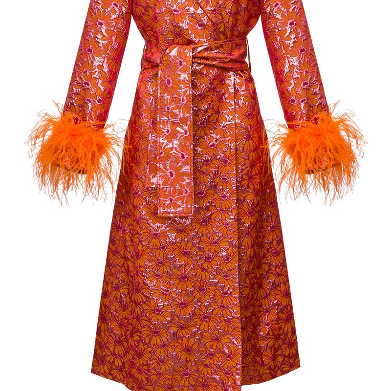 Shop Andreeva Red Jacqueline Coat №22 With Detachable Feathers Cuffs