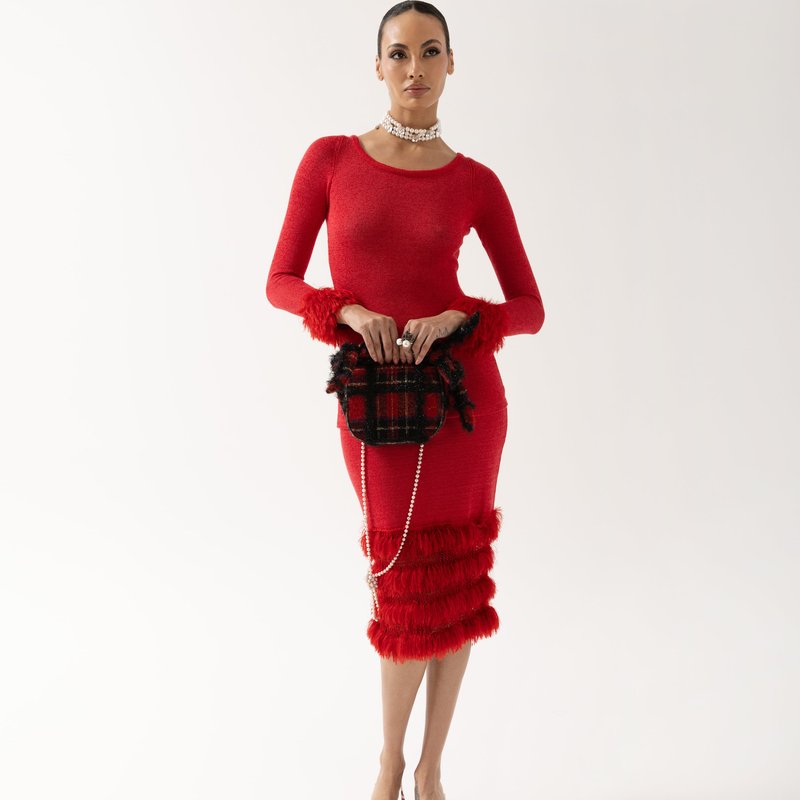 Shop Andreeva Red Knit Skirt With Handmade Knit Details