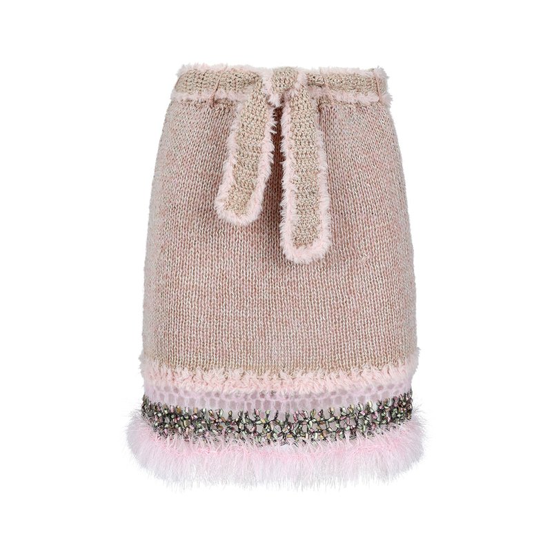 Shop Andreeva Rococo Baby Pink Handmade Knit Midi Skirt