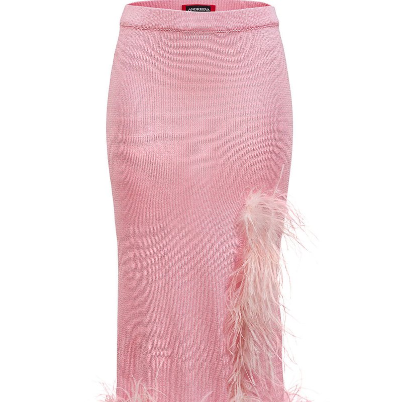 Shop Andreeva Rose Knit Skirt-dress With Feather Details In Pink