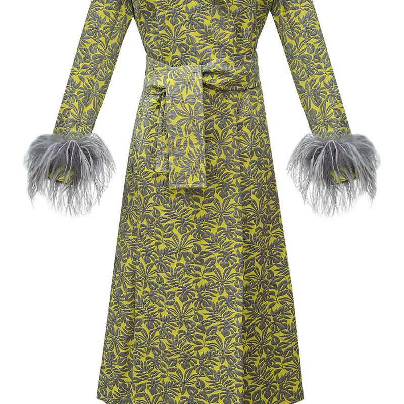 Shop Andreeva Yellow Jacqueline Coat №22 With Detachable Feathers Cuffs