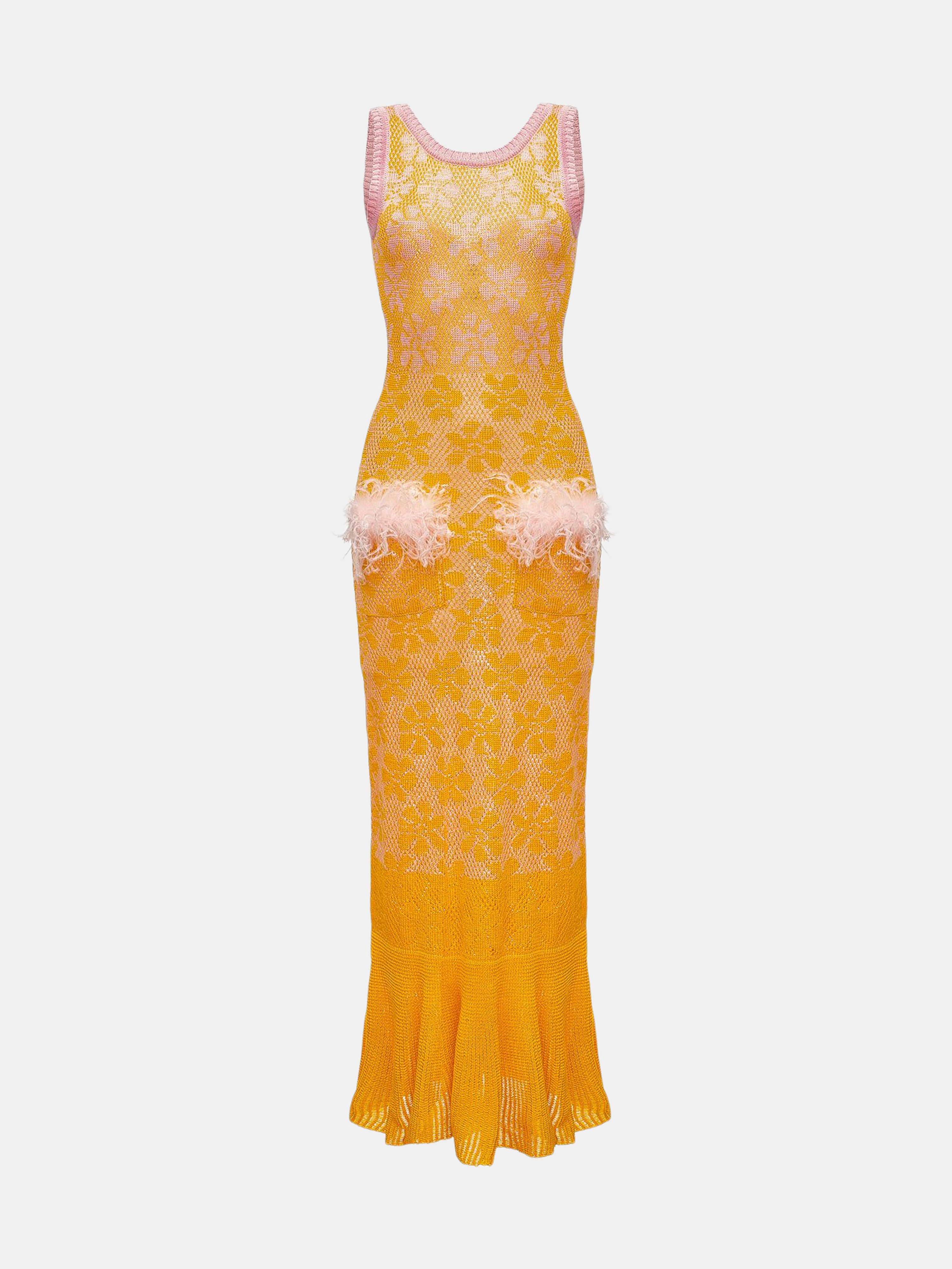 Andreeva Yellow Knit Dress With Feather Details