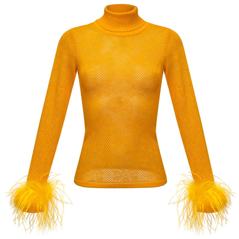 Andreeva Yellow Knit Turtleneck With Handmade Knit Details In Orange