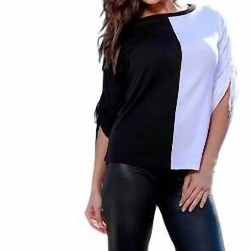 Shop Angel Two Tone Gathered Sleeve Top In Black