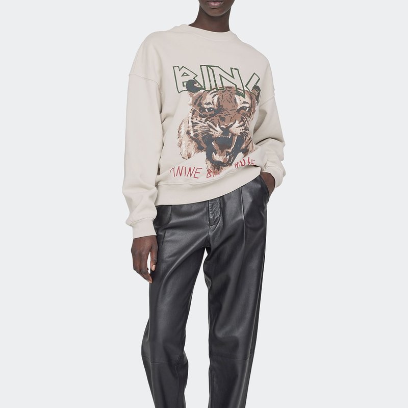 ANINE BING 🐯 Tiger Sweatshirt Pullover Stone Light Grey S Small Organic  Cotton