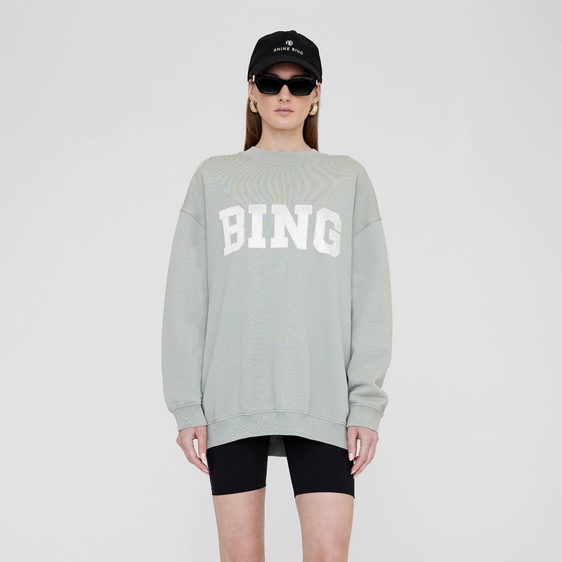 Shop Anine Bing Tyler Sweatshirt Satin Bing In Green