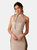 Aurelio Knit Evening Dress with Bow-Tie Detail - Metallic Beige