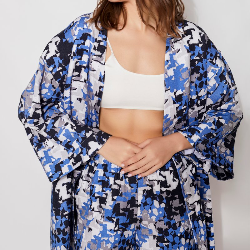 Anjum Khan Oasis Printed Kimono Robe In Blue