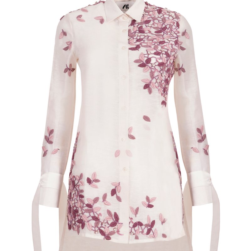 Anjum Khan Selena Asymmetric Embroidered Shirt Dress In White