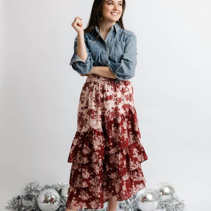 Shop Anna Cate Elle Skirt In Burgundy Floral In Red