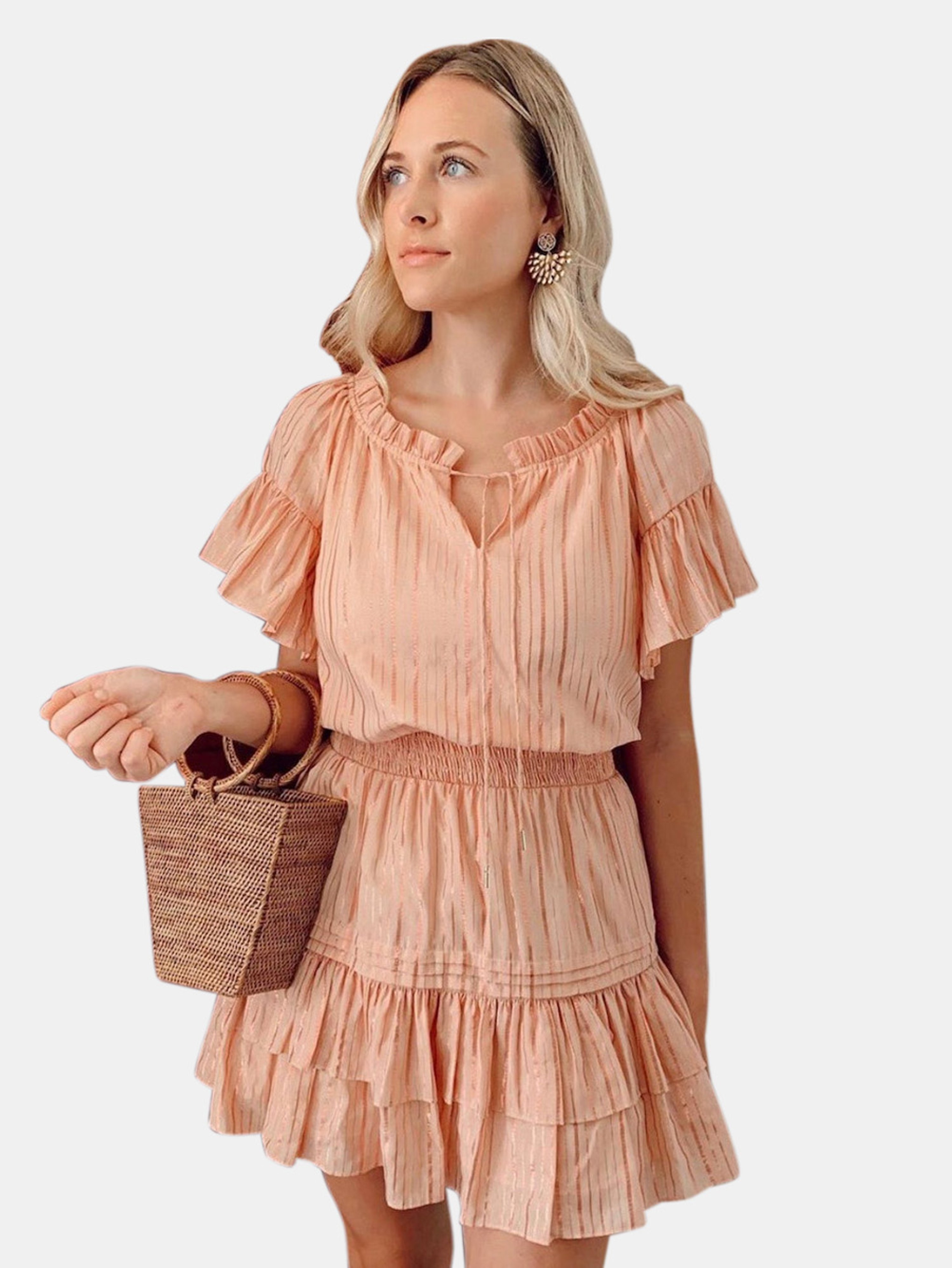 Anna Cate Kendall Smocked Dress In Blush Stripe