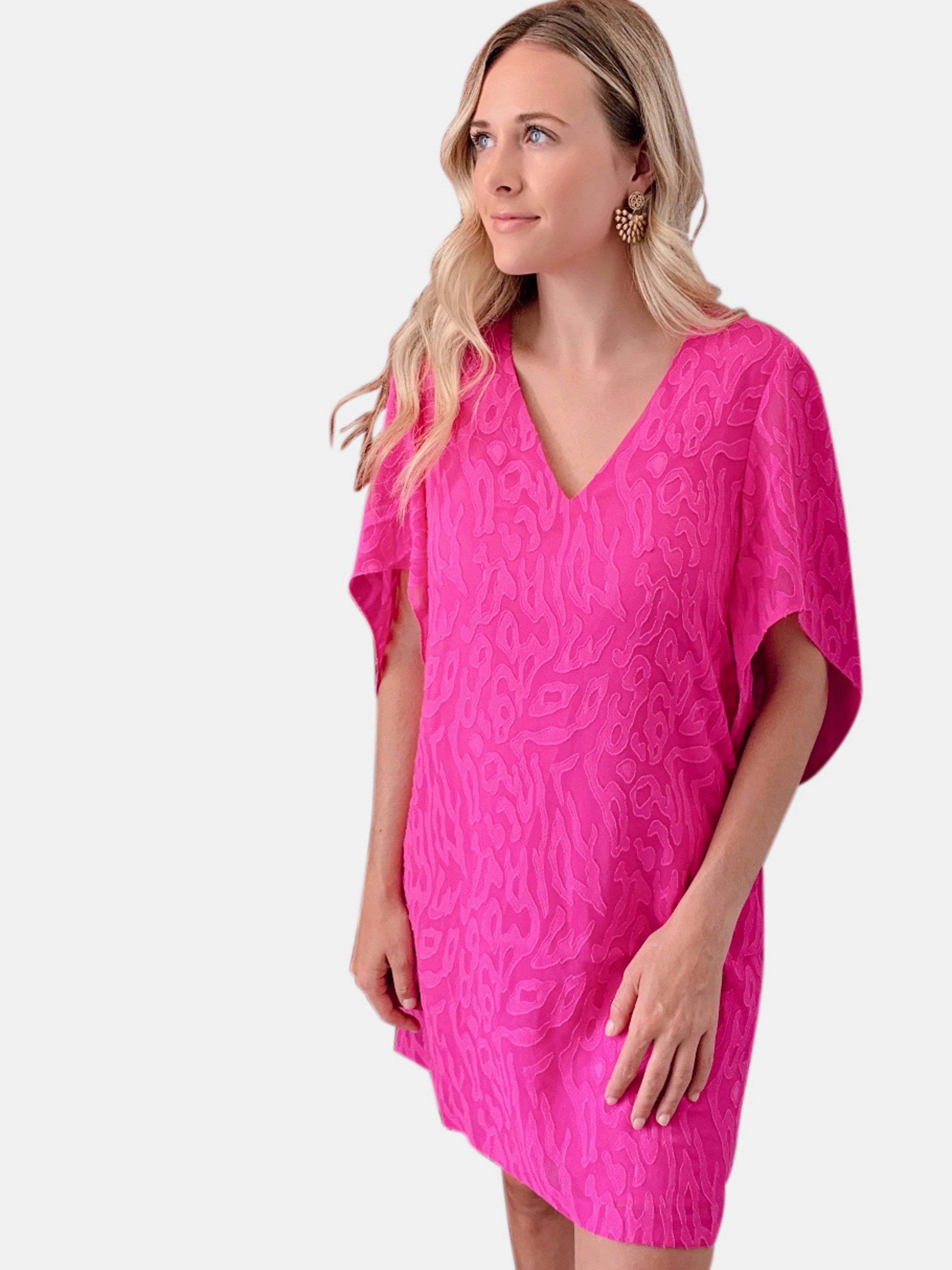 Anna Cate Meredith V-neck Dress In Pink Animal Burnout