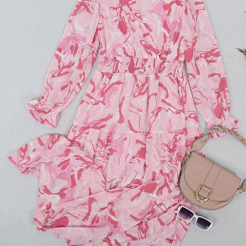 Anna-kaci Abstract Print Surplice Neck Maxi Dress In Pink