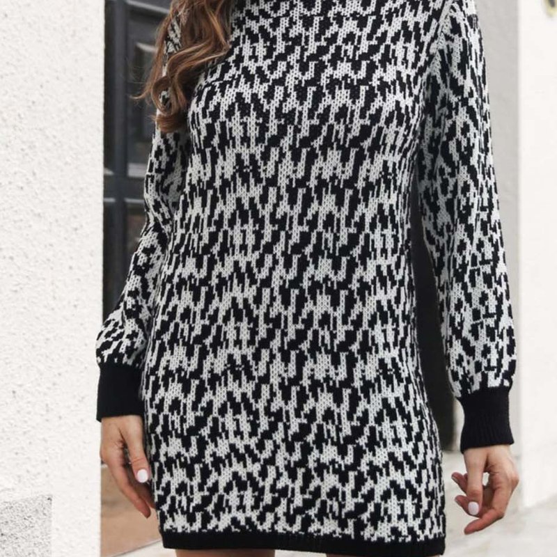 Anna-kaci Abstract Print Sweater Dress In Black