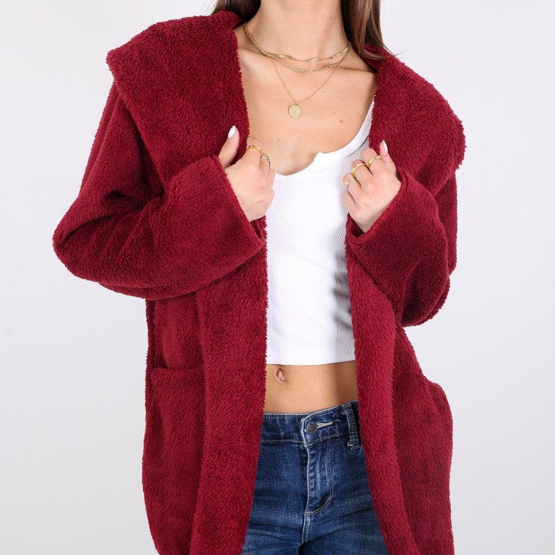 Anna-kaci Women Hooded Fluffy Fleece Comfy Soft Teddy Faux Fur Coat Jacket In Red