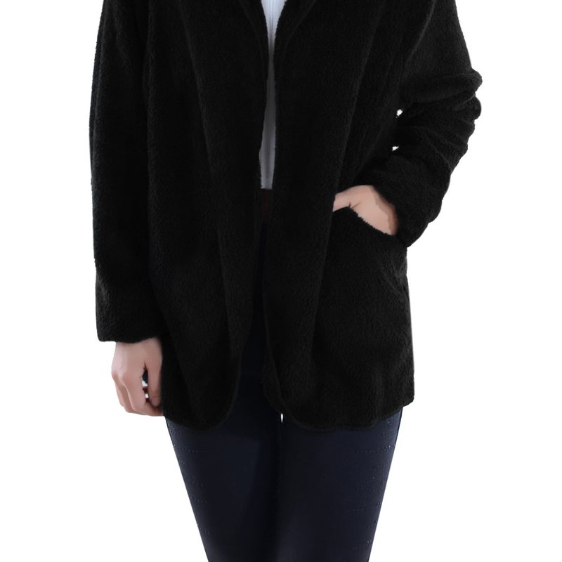 Anna-kaci Women Hooded Fluffy Fleece Comfy Soft Teddy Faux Fur Coat Jacket In Black