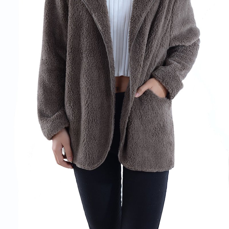 Anna-kaci Women Hooded Fluffy Fleece Comfy Soft Teddy Faux Fur Coat Jacket In Brown