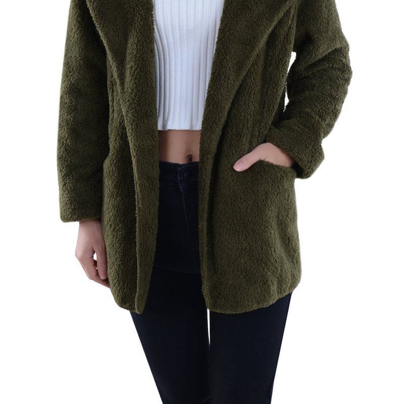 Anna-kaci Women Hooded Fluffy Fleece Comfy Soft Teddy Faux Fur Coat Jacket In Green