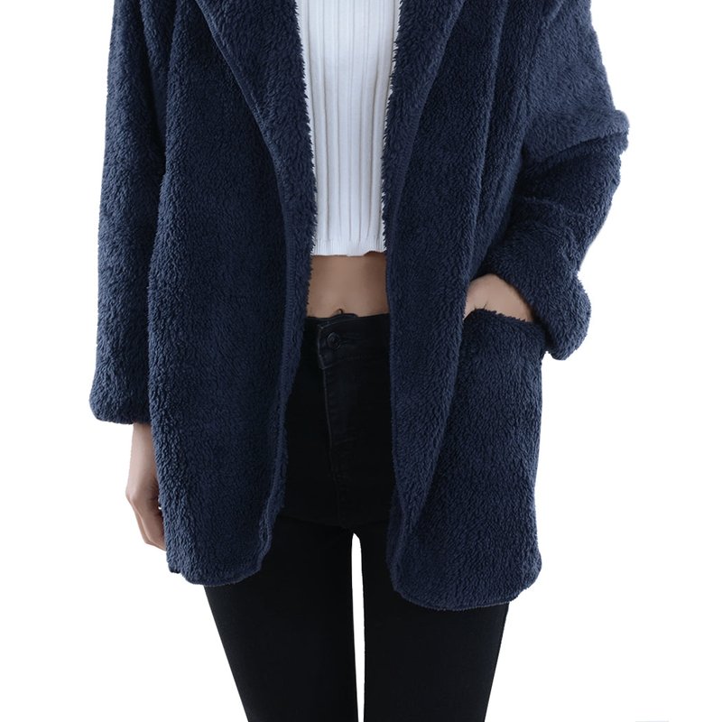 Anna-kaci Women Hooded Fluffy Fleece Comfy Soft Teddy Faux Fur Coat Jacket In Blue