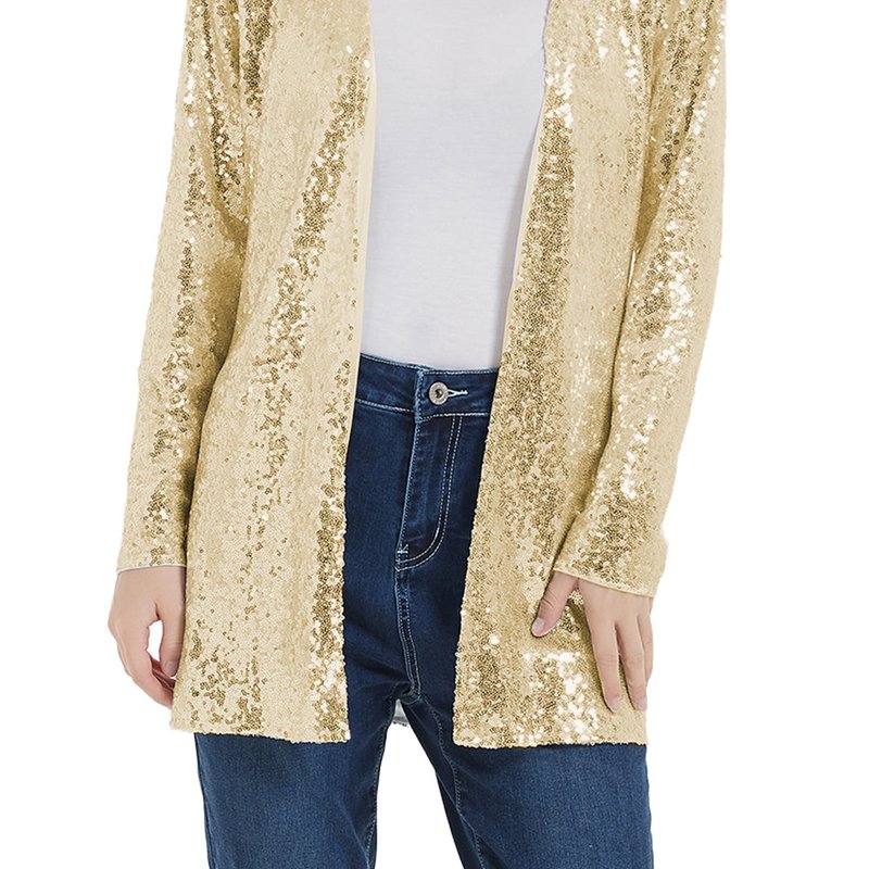 Anna-kaci Women's Sequin Jacket Open Front Coat Blazer Party Cocktail Outerwear Cardigan In Gold