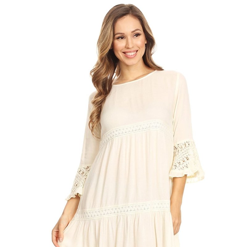 Anna-kaci Bohemian Light Weight Lace Dress In White