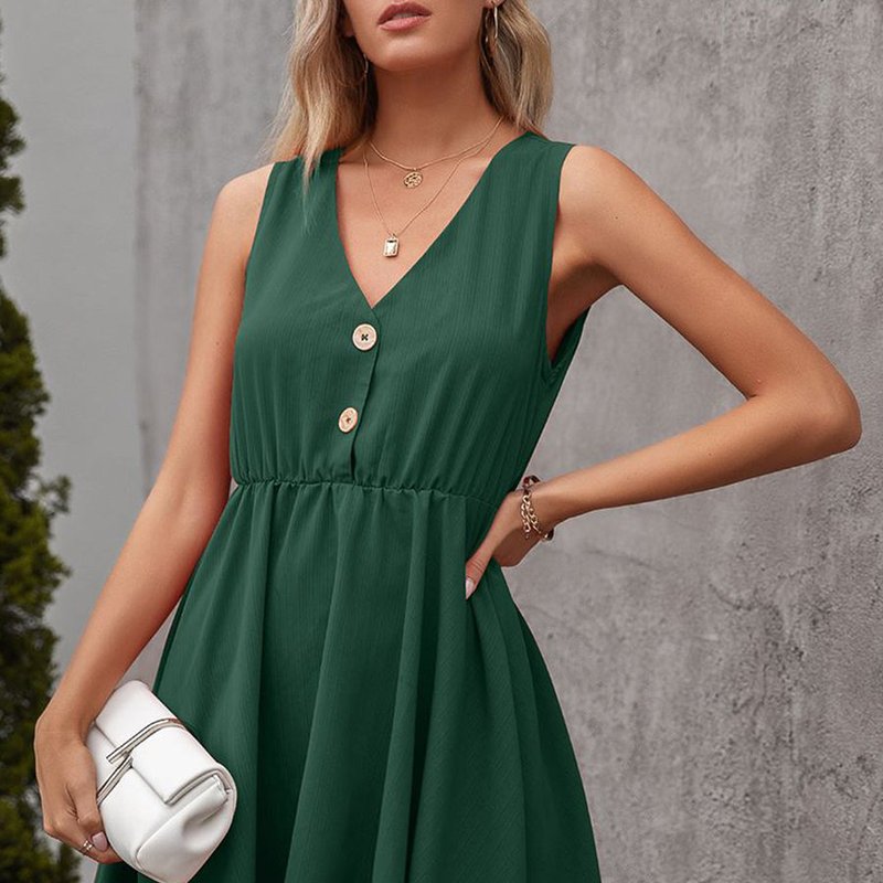 Anna-kaci Button Summer Time Tunic Dress In Green