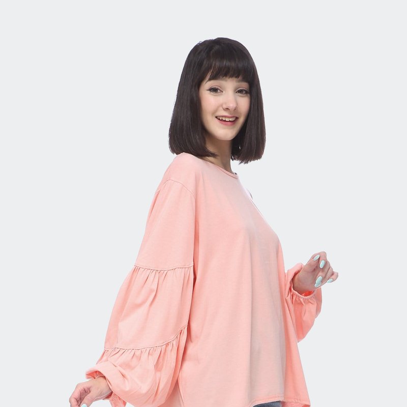 Anna-kaci Casual & Comfy Long-sleeve Blouse In Pink