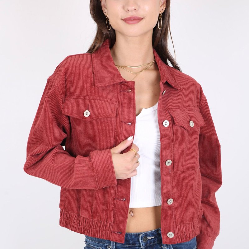 Anna-kaci Casual Corduroy Button Down Jacket In Red