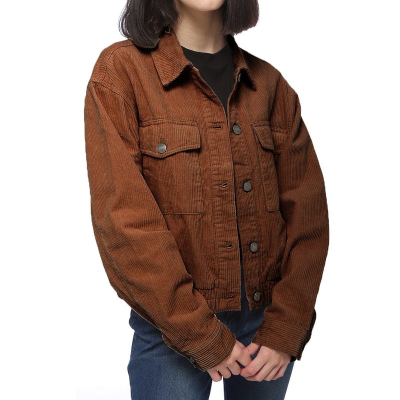 Anna-kaci Casual Corduroy Button Down Jacket In Brown