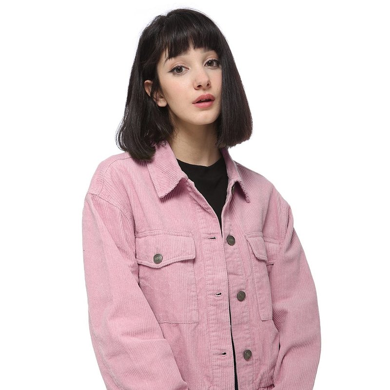 Anna-kaci Casual Corduroy Button Down Jacket In Pink