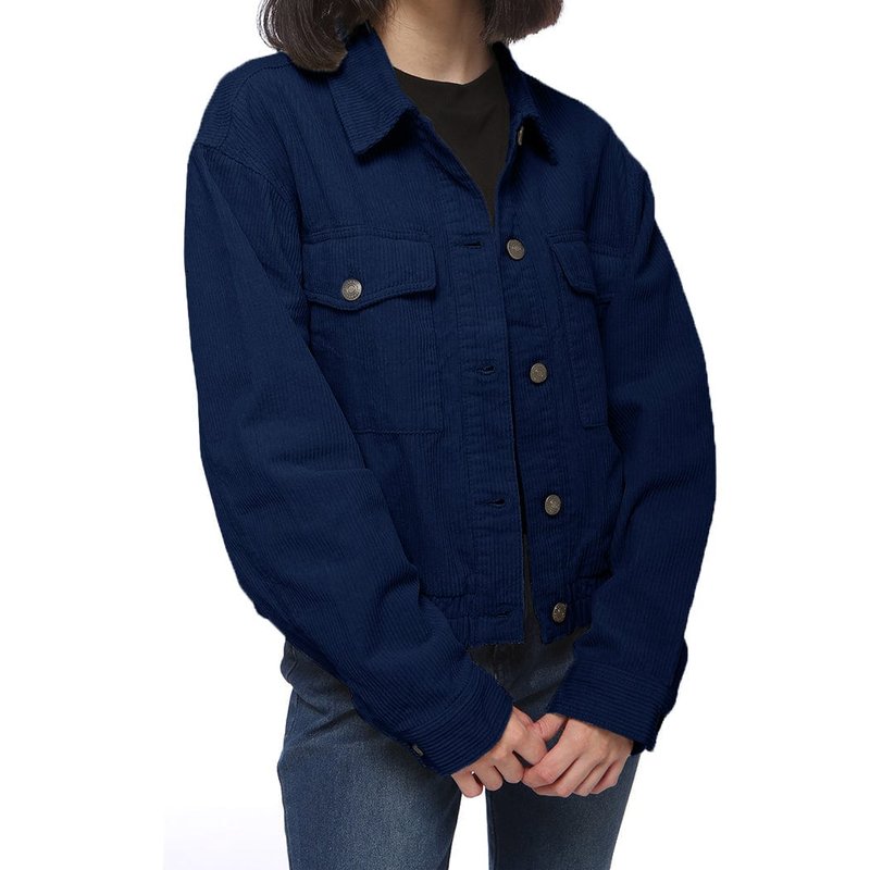 Anna-kaci Casual Corduroy Button Down Jacket In Blue