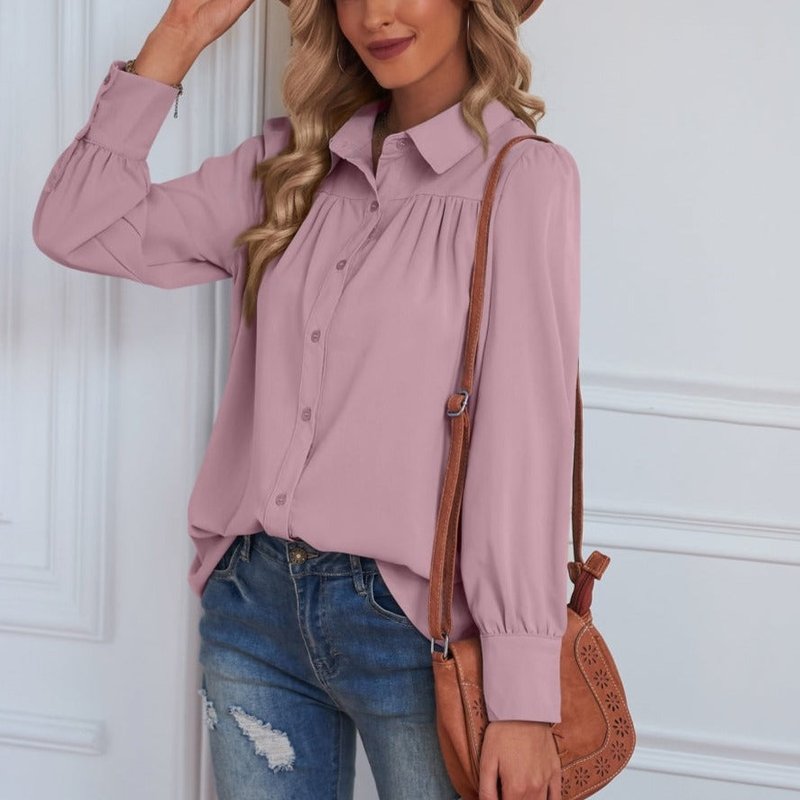 Anna-kaci Classic Button Down Blouse In Pink
