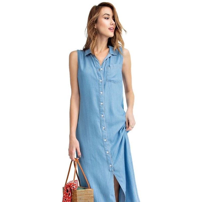 Anna-kaci Classic Button-down Collar Denim Shirt Dress In Blue