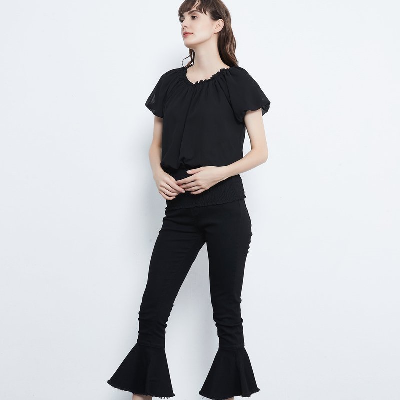 Anna-kaci Classic Retro Flared Jeans In Black