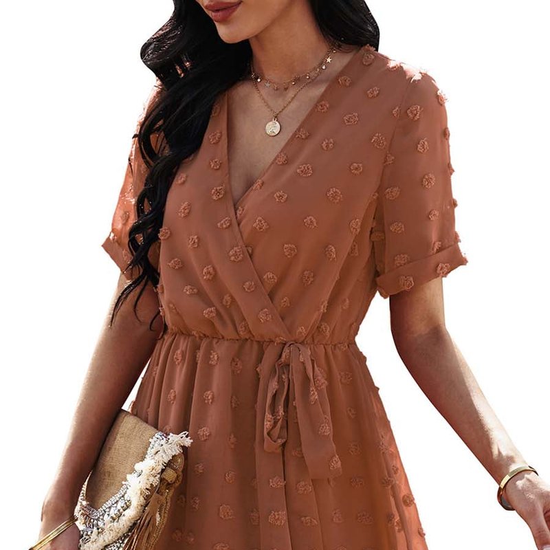 Anna-kaci Clip Dot Summer Wrap Dress In Brown