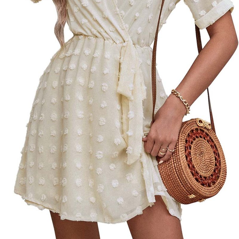 Anna-kaci Clip Dot Summer Wrap Dress In White