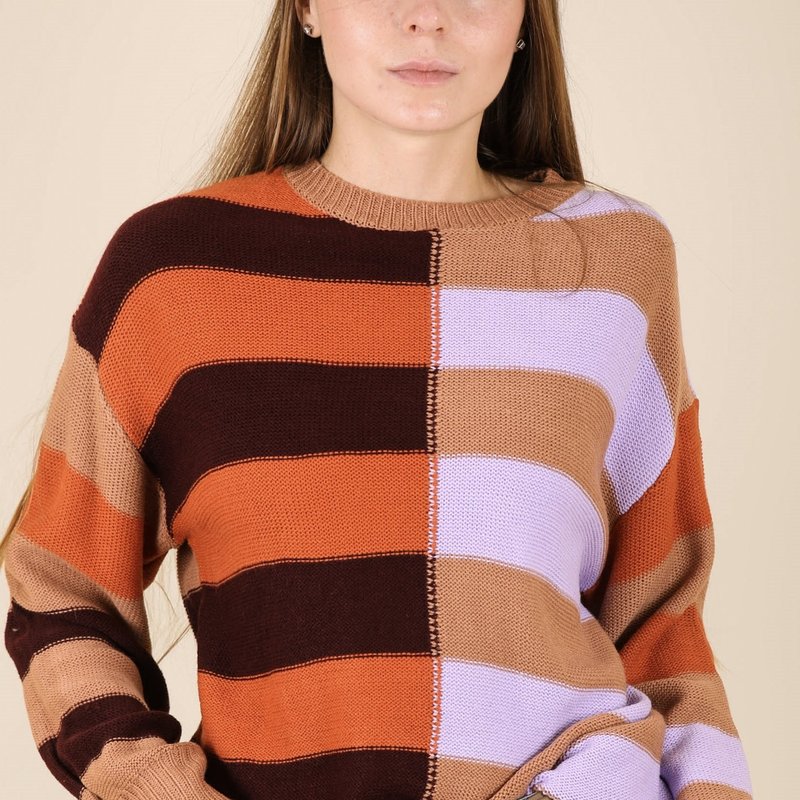 Anna-kaci Color Block Drop Shoulder Sweater In Orange
