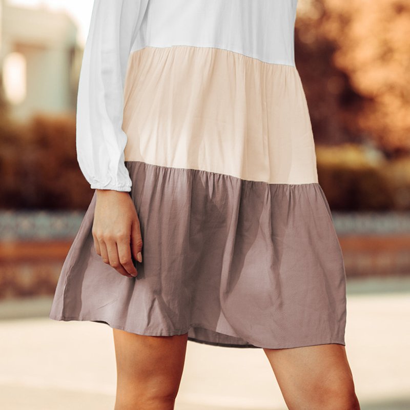 Anna-kaci Colored Ruffle Long Sleeve Tunic Dress In Brown