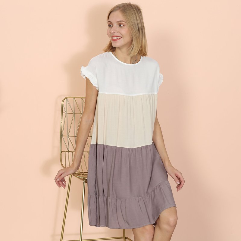 Anna-kaci Colored With Ruffles Dress In Brown