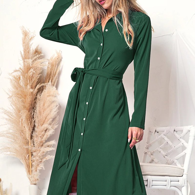 Anna-kaci Contrast Button Down Polo Dress In Green