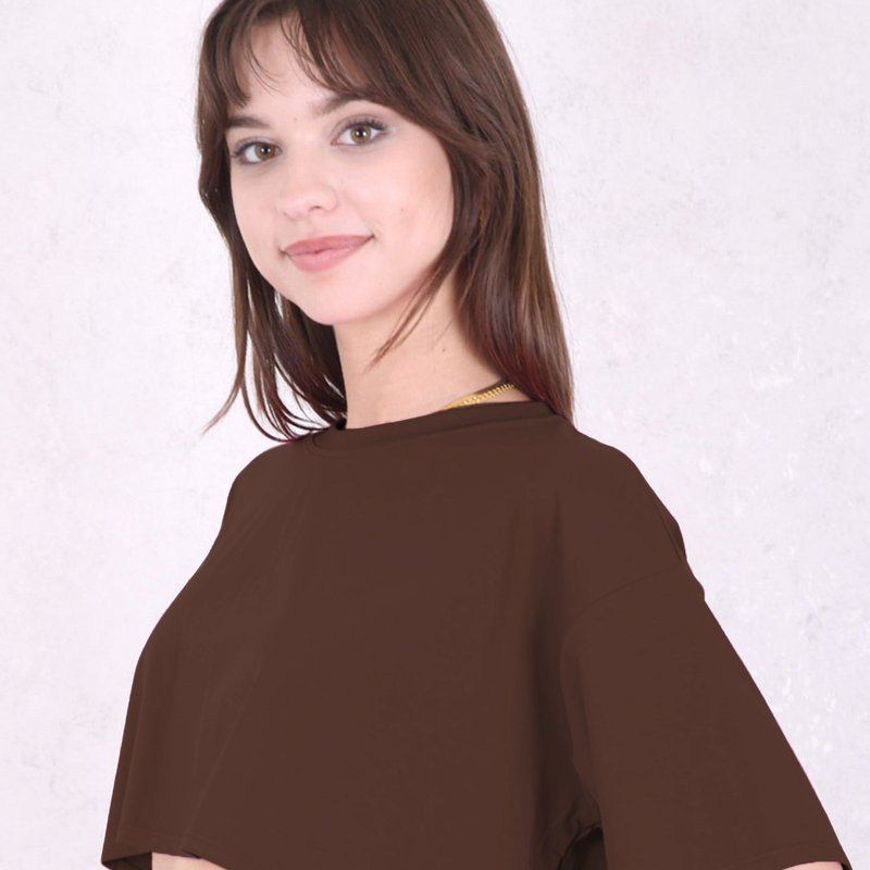Anna-kaci Crew Neck Oversized Cropped Tee In Brown