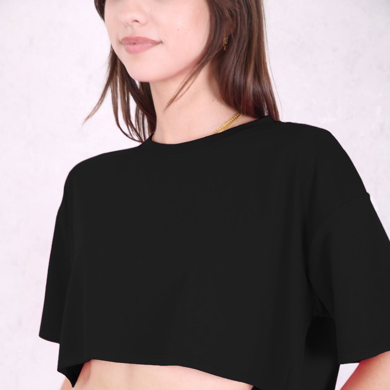 Anna-kaci Crew Neck Oversized Cropped Tee In Black