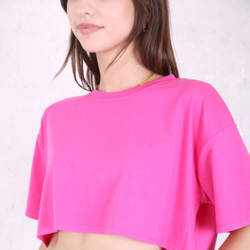 Anna-kaci Crew Neck Oversized Cropped Tee In Pink