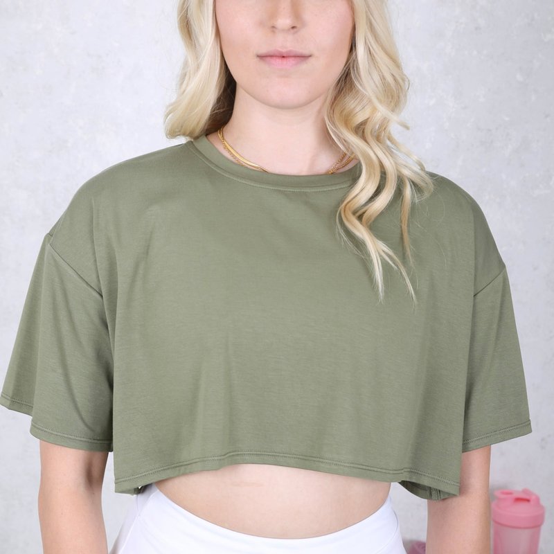 Anna-kaci Crew Neck Oversized Cropped Tee In Green
